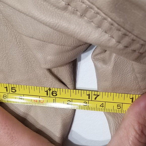 Tan Vegan Faux Leather Pleather Zipper Front Classic Motor Style Jacket Zip Y2K - Picture 6 of 6